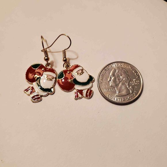 Gold Alloy Santa Claus Christmas Dangle Earrings - Picture 2 of 2